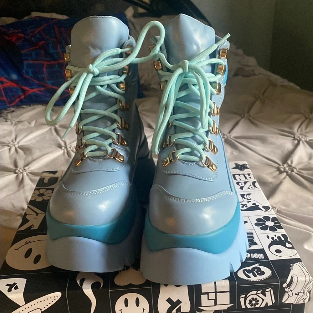 Koi Blue Lace Up Boots with Chunky Platform Sole